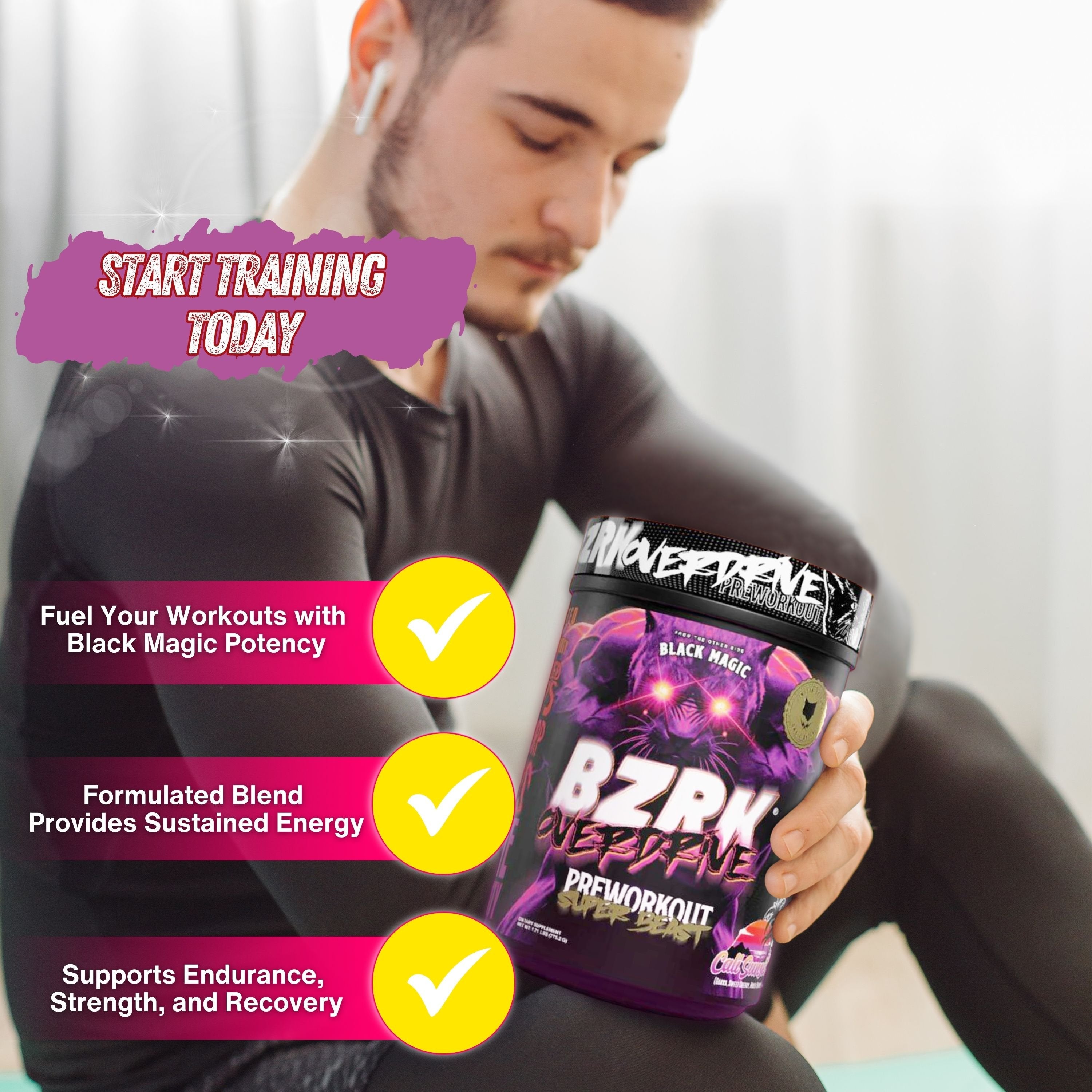 Black Magic Supply BZRK Overdrive Pre-Workout Powder, 1.7 lbs - Cali Sunset Flavor - Energy Booster - 40 Servings - Pack of 1