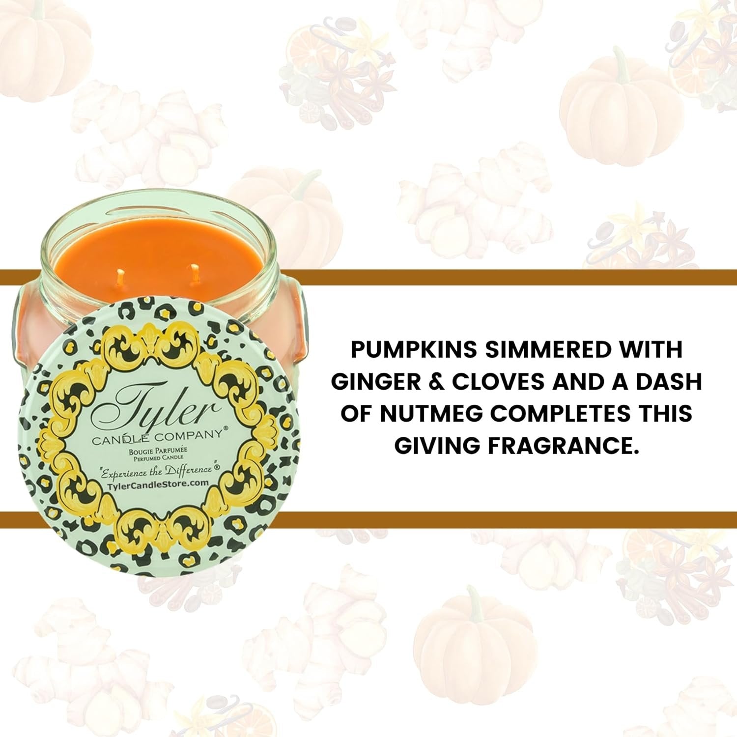 Tyler Candle Company Orange Pumpkin Spice Wax Scented Candles in Glass Jar,11oz - Halloween Candles - - Pack of 1 with Keychain