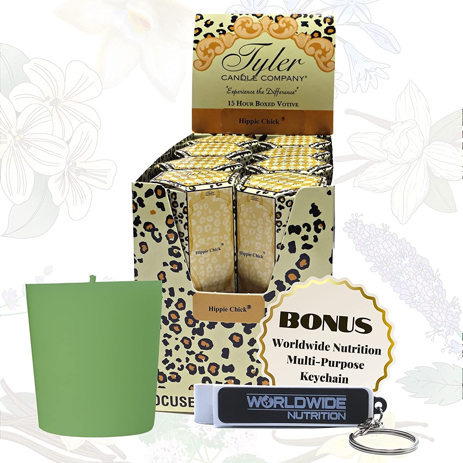 Tyler Candle Company Hippie Chick Votive Candles - Luxury Scented Candle with Essential Oils - 16 Pack of 2 oz Small Candles with 15 Hour Burn Time Each - with Bonus Key Chain