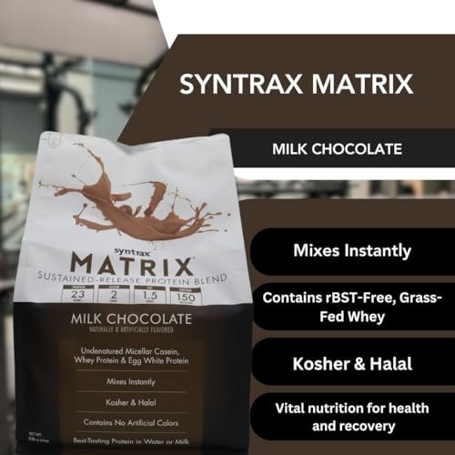 Syntrax Matrix Milk Chocolate Whey Casein Blend Protein Powder - Instant Mix High Protein Powder 5lb - Kosher and Halal - Pack of 1 with Keychain