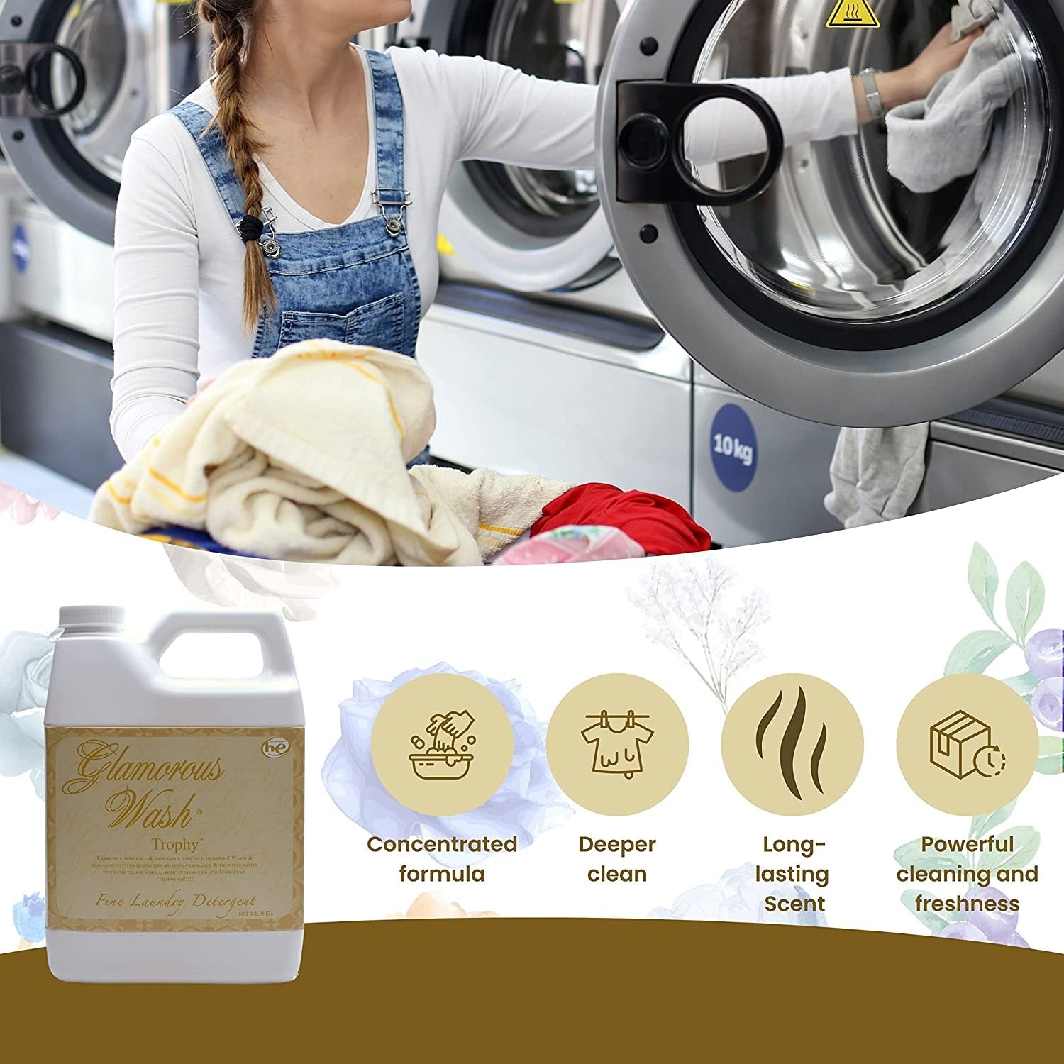 Tyler Candle Company Glamorous Wash Trophy Scent Fine Laundry Liquid Detergent - Liquid Laundry Detergent for Clothing - Hand and Machine Washable - 32 oz (907 g) Container w Bonus Key Chain