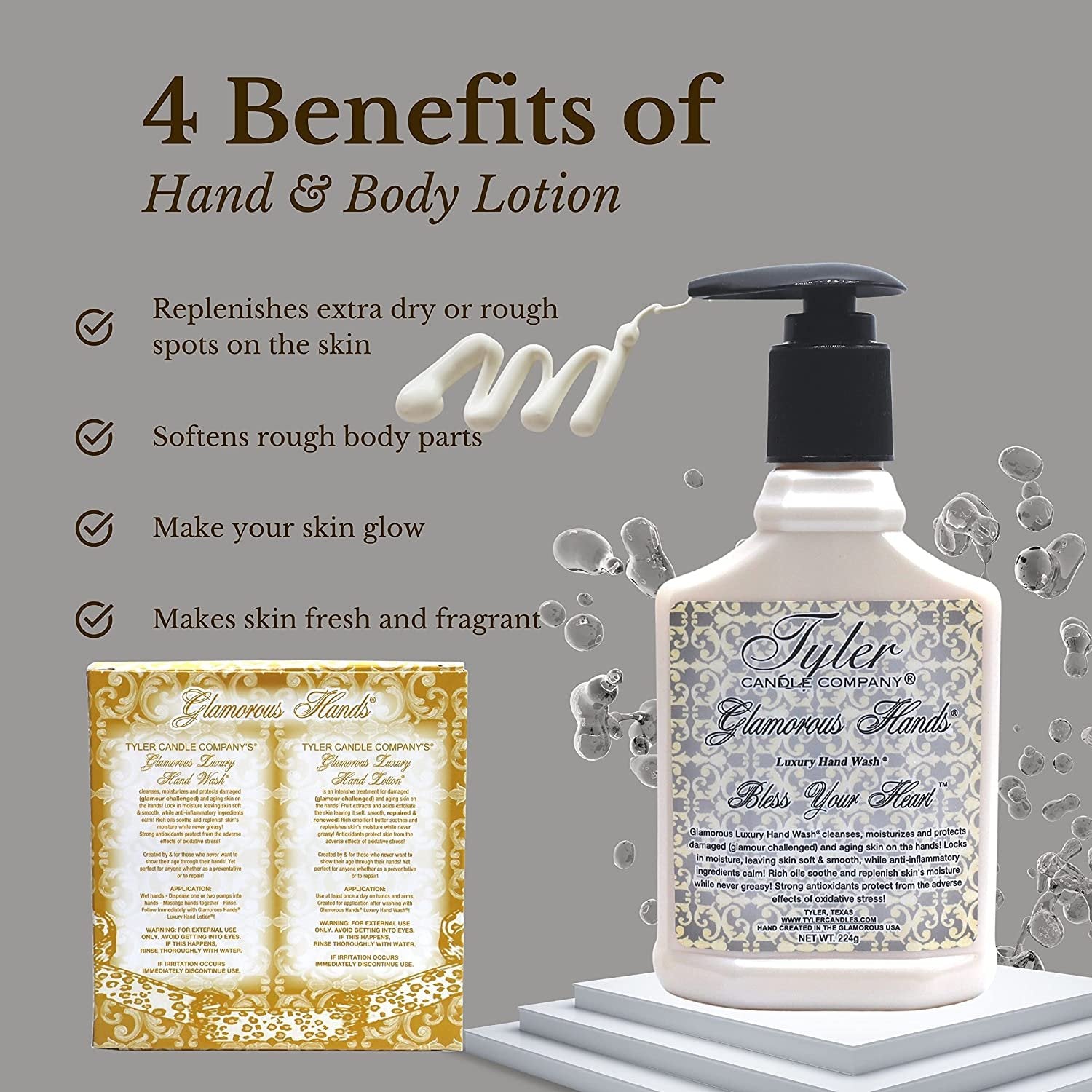 Tyler Candle Company Bless Your Heart Glamorous Hand Wash and Hand Lotion Gift Set - Pack of 2 8 Oz Tyler Bless Your Heart Scented Hand Cream Pump Bottles for Luxury Skin Care with Bonus Keychain