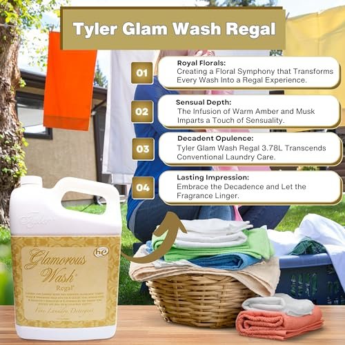 Tyler Candle Company Glamorous Wash Regal Scent Fine Laundry Liquid Detergent - Hand and Machine-Washable - 3.78L (1Gallon) - Pack of 1 with Multi-Purpose Keychain