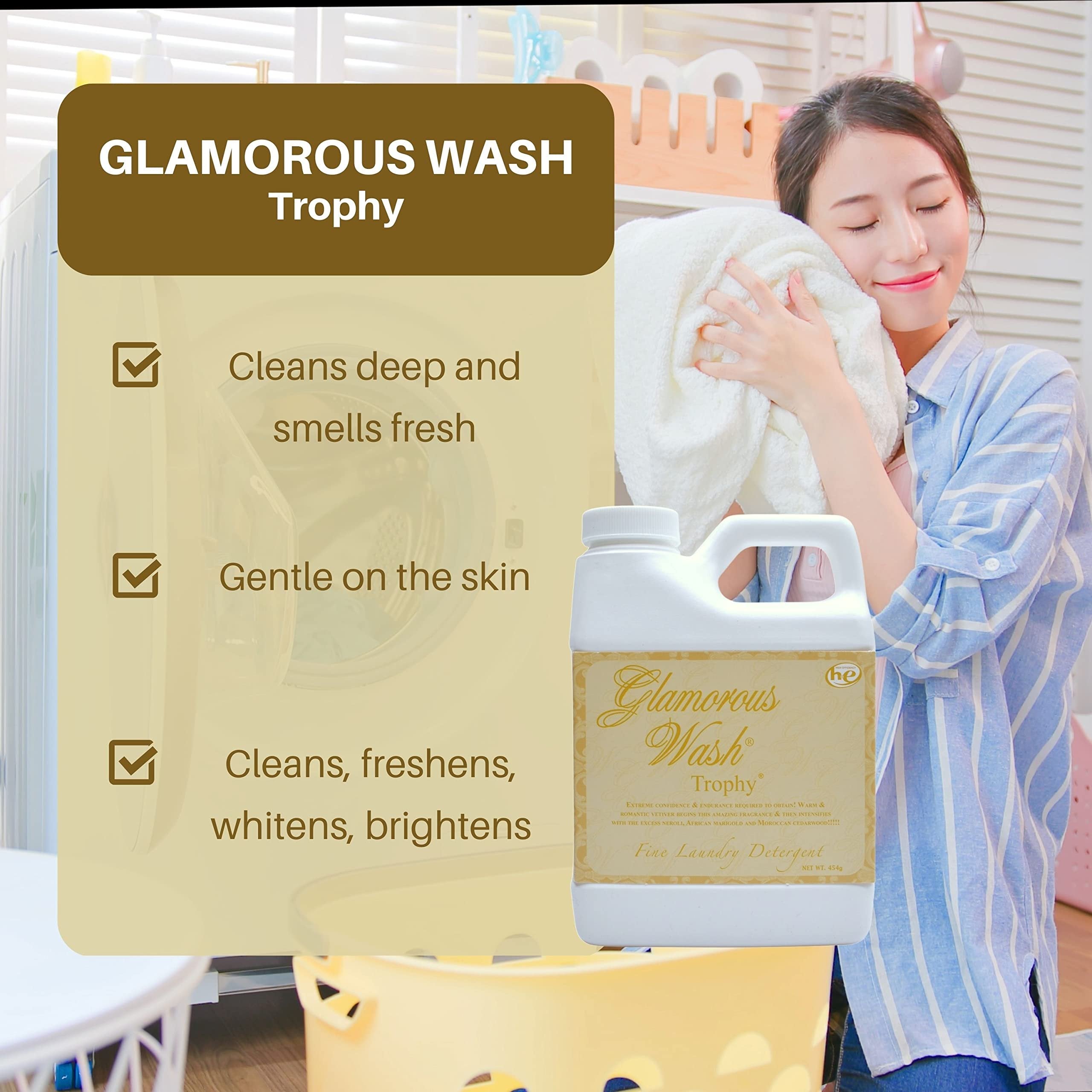 Tyler Candle Company Glamorous Wash Trophy Scent Fine Laundry Detergent - Luxury Liquid Laundry Detergent - Hand and Machine Washable - 16 oz, 454 gram with Bonus Multi Purpose Key Chain