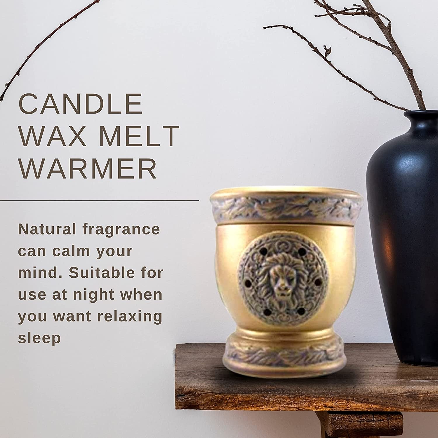 Tyler Candle Company Lionesque Matte Bronze Fragrance Wax Warmer - Candle Wax Melt Warmer - Home Decor Candle Accessories with Included 6 Diva Scent Wax Melts - 5.5 x 5" in with Bonus Key Chain