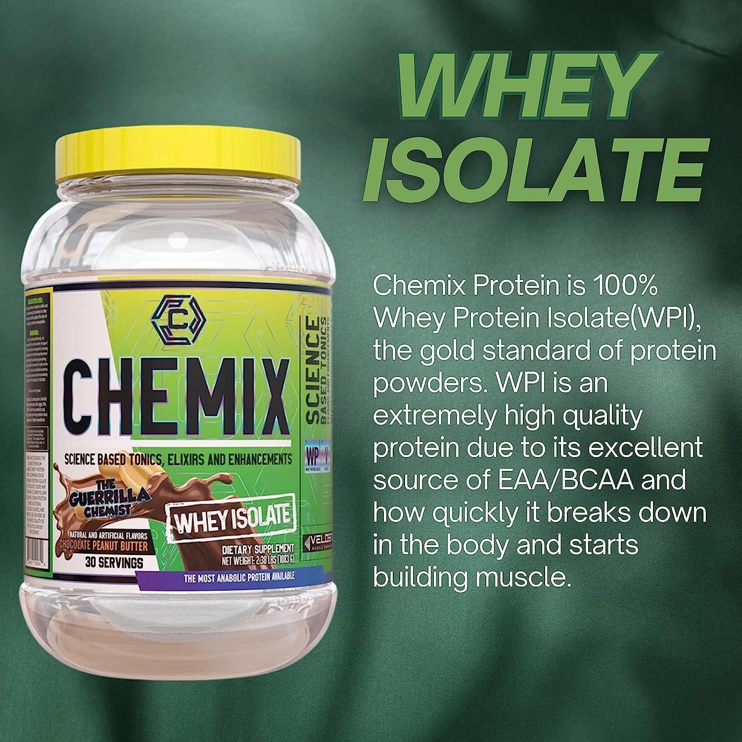 Chemix Whey Protein Isolate Chocolate Peanut Butter Flavor- Pure Whey Protein Powder 2Lb (30 Servings) - with Bonus worldwidenutrition Multi Purpose Key Chain