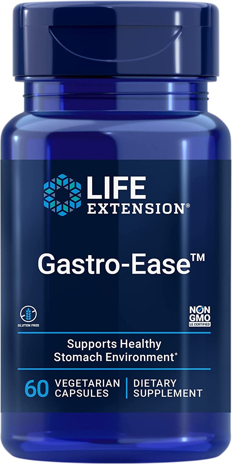 Life Extension Gastro-Ease - Digestive Health - Gastric Health Supplement with Zinc L-carnosine Plus Pylopass For Healthy Stomach Support - Non-GMO, Gluten-Free - 60 Vegetarian Capsules