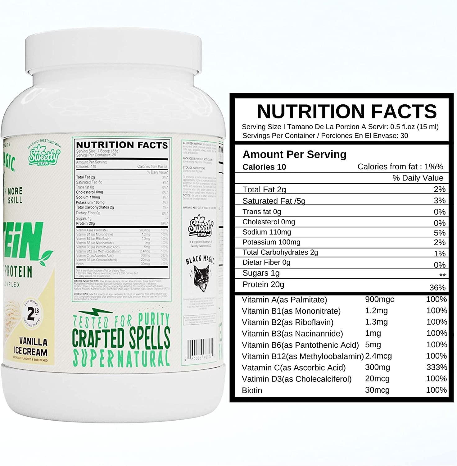 Black Magic Multi-Source Protein - Whey, Egg, and Casein Complex with Enzymes & MCT Powder - Pre Workout and Post Workout - Honey Grahms Protein Powder - 24g Protein - 2 LB with Bonus Key Chain