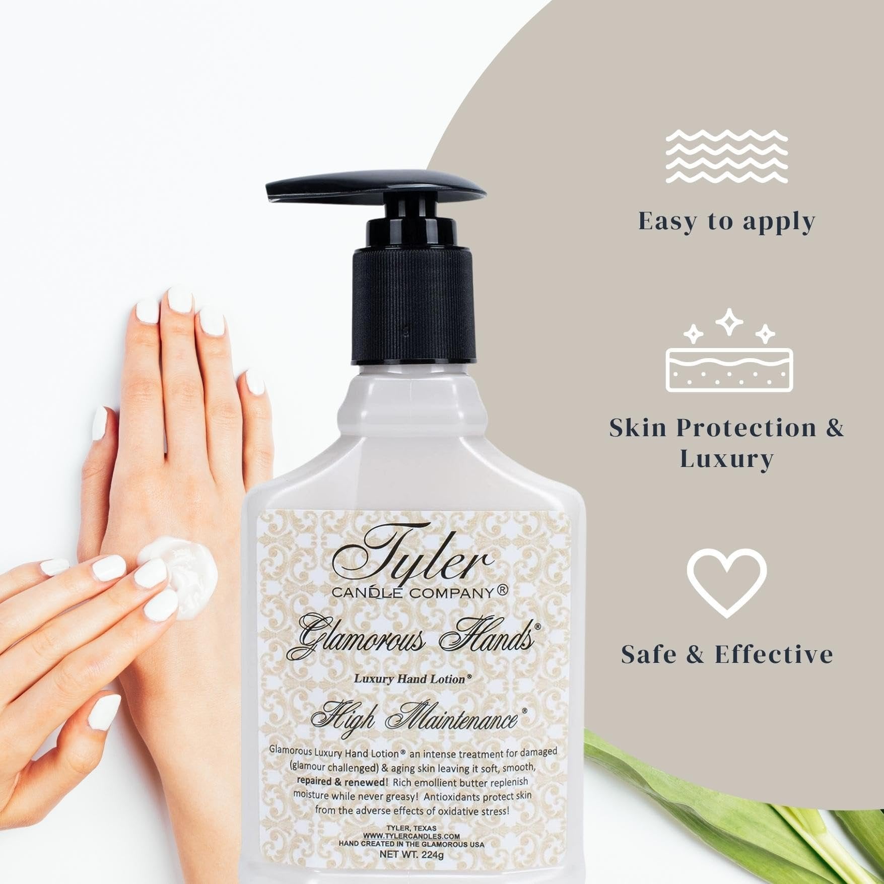 Tyler High Maintenance Hand Lotion - Scented and Small Hand Cream For Dry Hands - 8 Oz Travel Size Luxury Hand Moisturizer and Multi-Purpose Key Chain