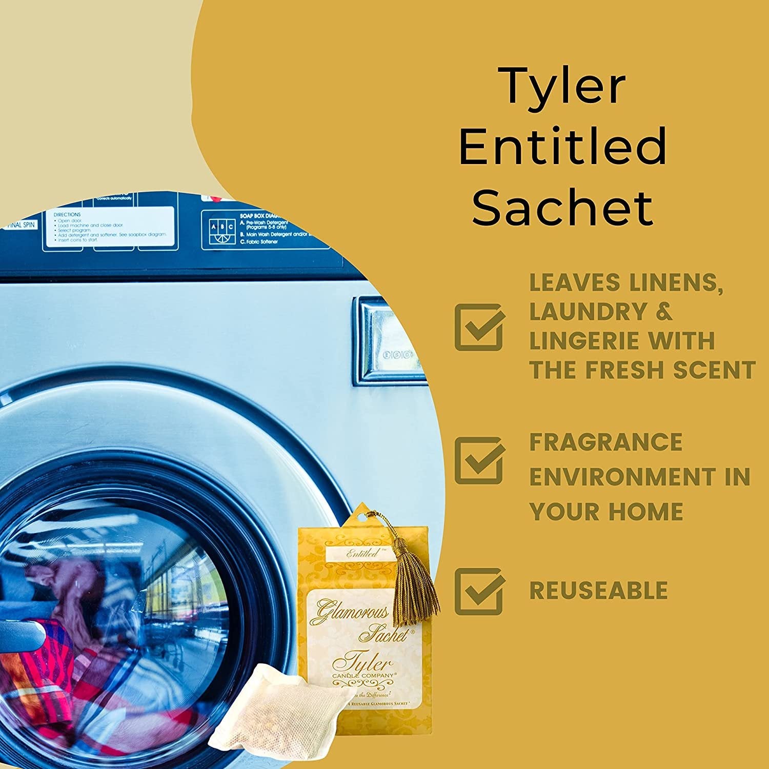 Tyler Candle Company Entitled Dryer Sheet Sachets - Glamorous Reusable Dryer Sheets - Sachets for Drawers and Closets - 2 Pack of 4 Sachets, Dryer, Home, or Personal Sachet, with Bonus Key Chain