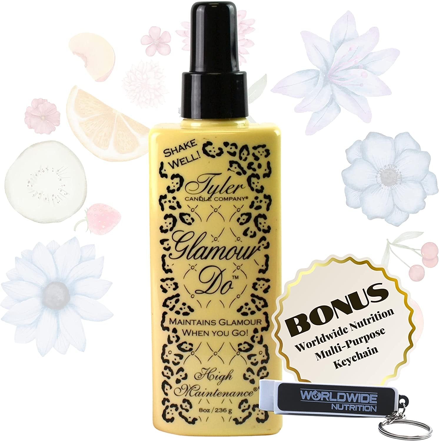 Tyler High Maintenance Glamour Do Air Freshener Spray - Odor Eliminator Toilet Spray for Poop and Bathroom Odors - Odor Eliminator for Strong Odor - 8 oz Bathroom Spray Bottle with Bonus Key Chain