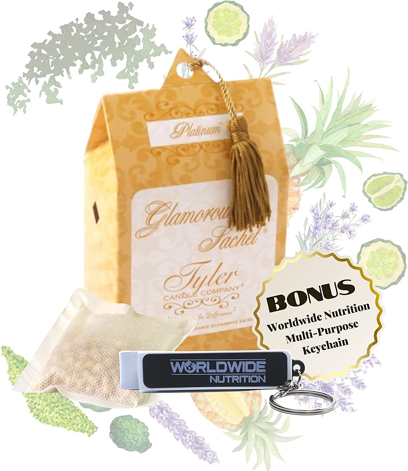 Tyler Candle Company Platinum Dryer Sheet Sachets - Glamorous Reusable Dryer Sheets - Sachets for Drawers and Closets - 1 Pack, 4 Sachets, Dryer, Home, or Personal Sachet, with Bonus Key Chain