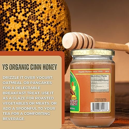 Y.S. Eco Bee Farms Raw Cinnamon Infused Honey - A Wholesome Blend of Unprocessed Sweetness and Natural Cinnamon Warmth, Sourced from YS Eco Bee Farms, in a Convenient 13 oz Jar