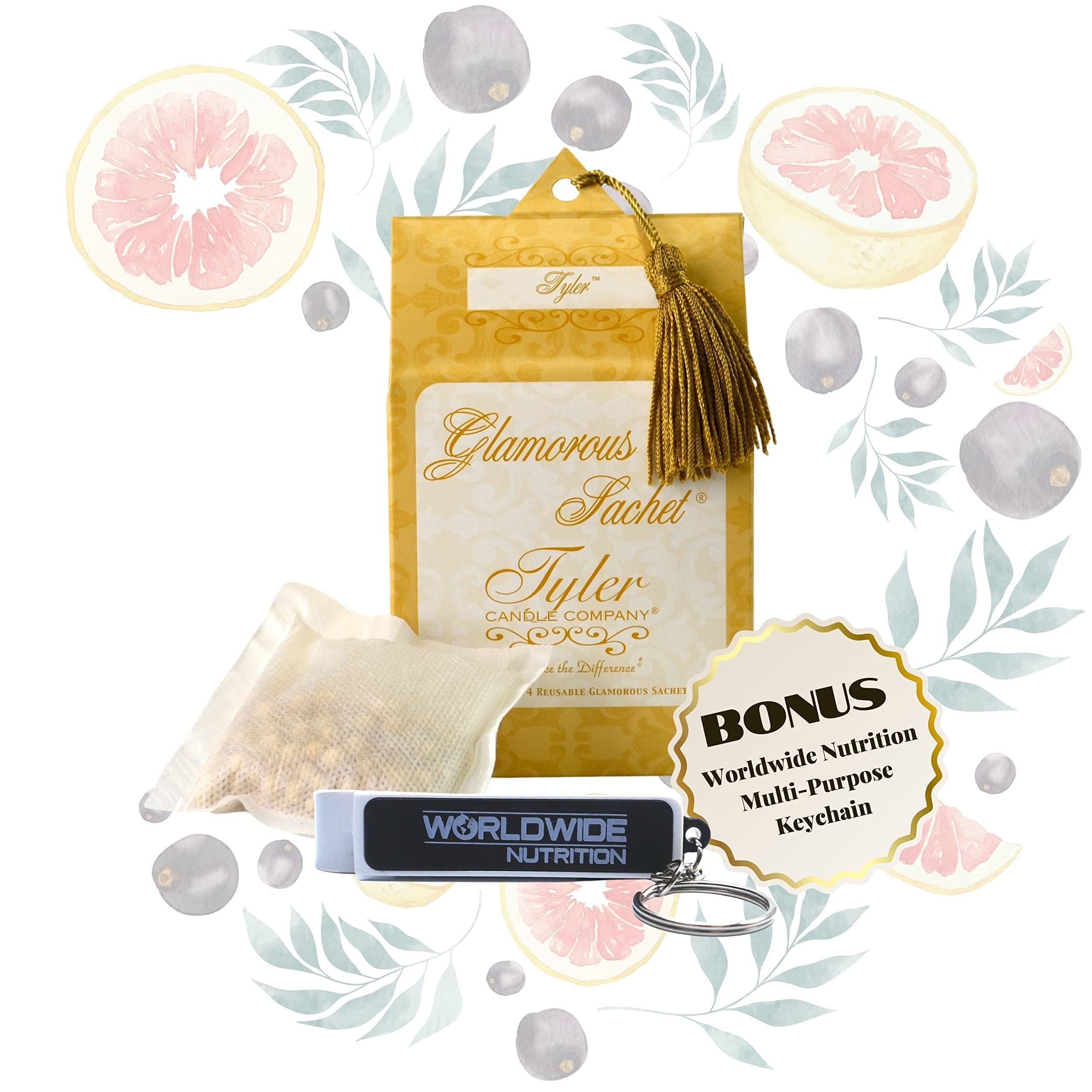 Tyler Candle Company Tyler Scent Dryer Sheet Sachets - Glamorous Reusable Dryer Sheets - Sachets for Drawers and Closets - 1 Pack, 4 Sachets, Dryer, Home, or Personal Sachet, with Bonus Key Chain