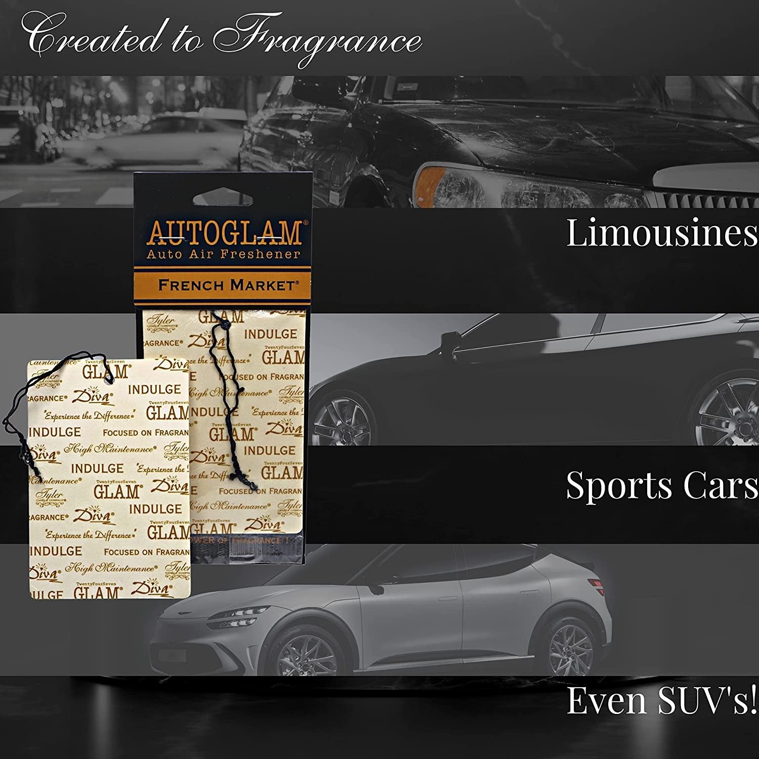 Tyler Candle Company AutoGlam Car Air Fresheners - French Market Scent Car Fresheners | Best Car Odor Eliminator and Air Refresher | Hanging Car Accessories for a Luxurious Smell - Pack of 6