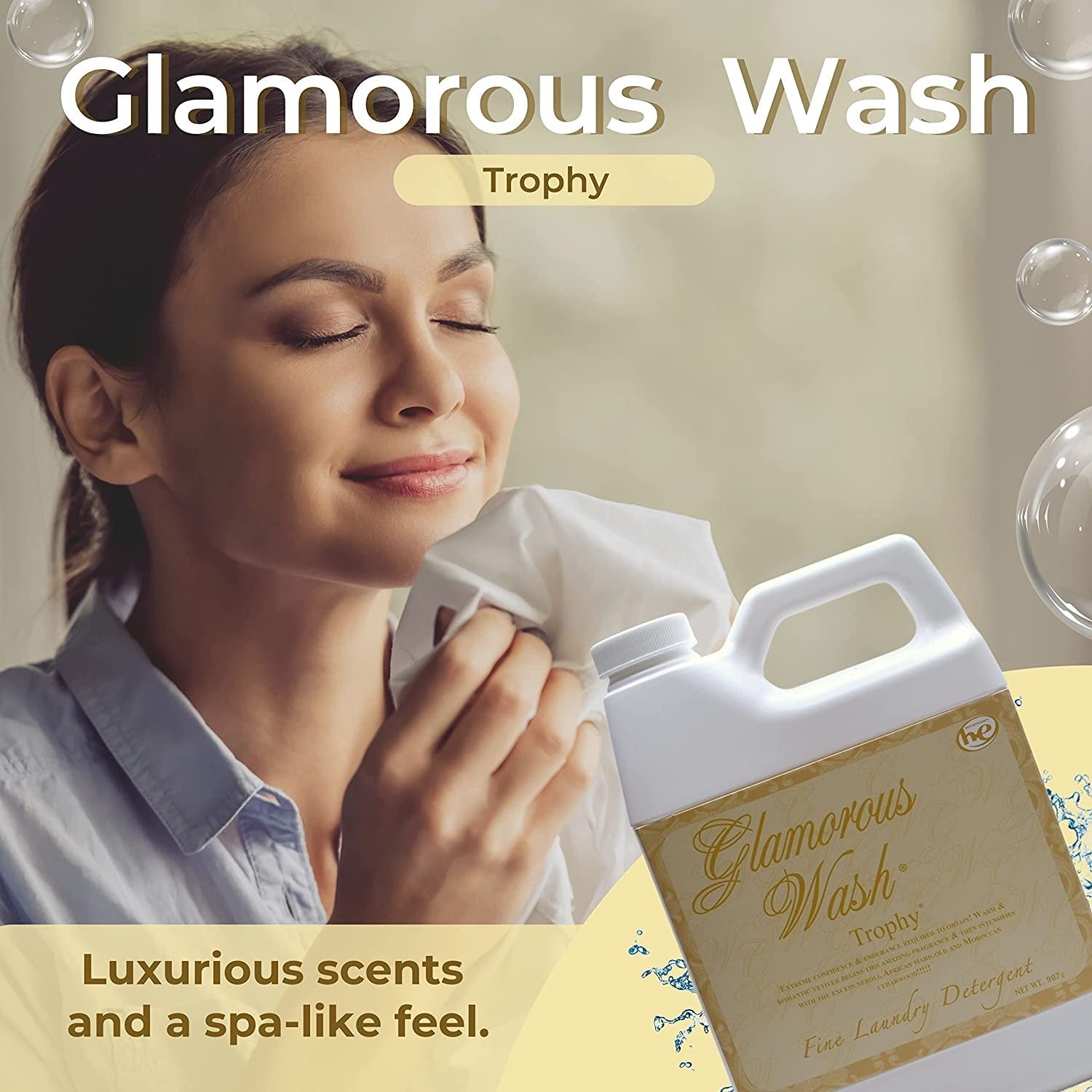 Tyler Candle Company Glamorous Wash Trophy Scent Fine Laundry Liquid Detergent - Liquid Laundry Detergent for Clothing - Hand and Machine Washable - 32 oz (907 g) Container w Bonus Key Chain