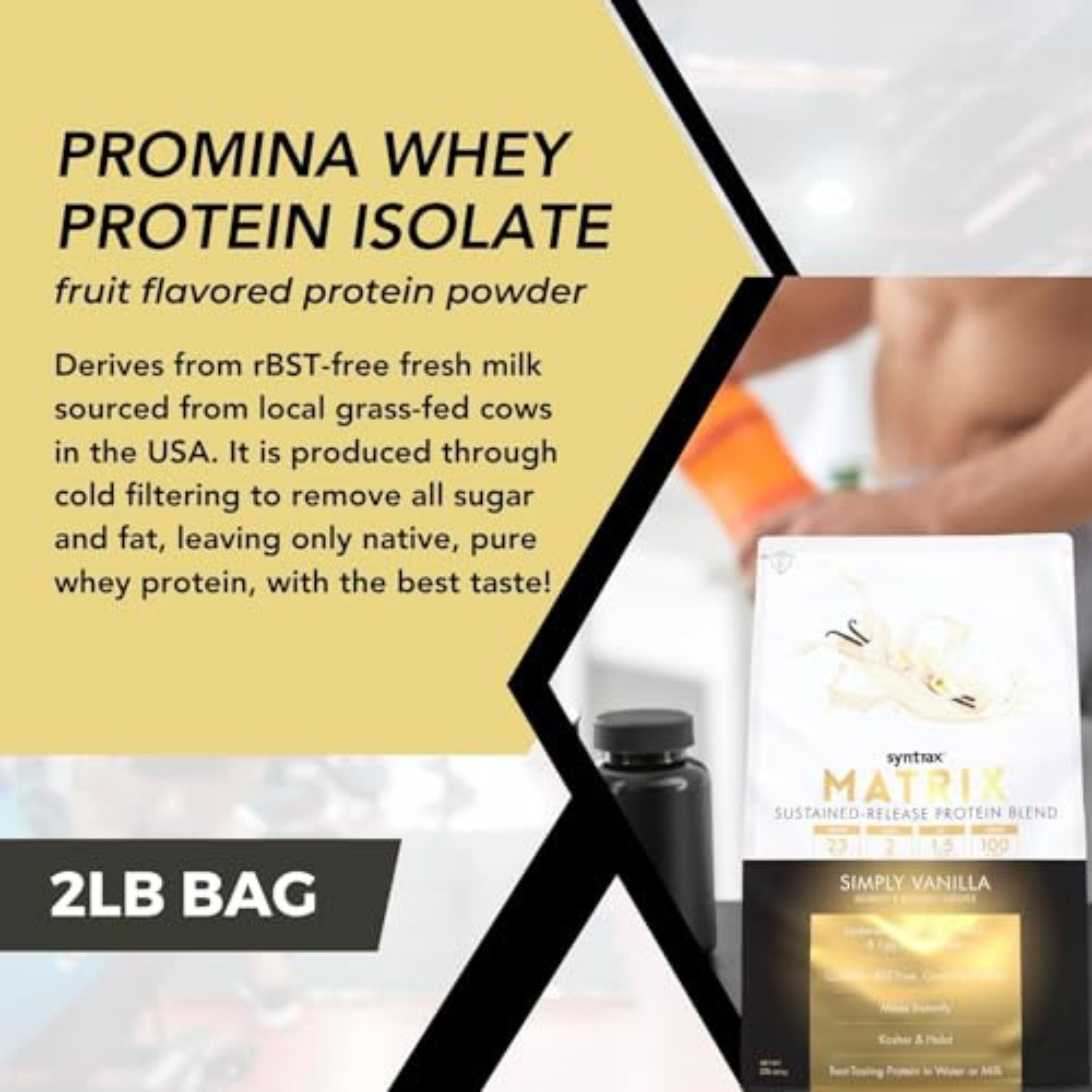 Syntrax Matrix Protein Powder 5.0 Sustained-Release Casein Protein and Whey Protein Powder - Instant Mix Simply Vanilla Protein Powder Flavor, 2lbs - Pack of 1 with Keychain