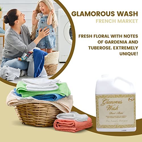 Tyler Candle Company Glamorous Wash French Market Scent Fine Laundry Liquid Detergent - Liquid Laundry Detergent for Clothing - Hand and Machine Washable - 3.78L (1Gal) Container with Bonus Key Chain