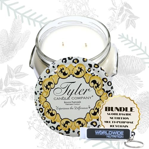Worldwide Nutrition Bundle, 2 Items: Tyler Candle Company Winter Wonderland Scent Jar Candle - Luxurious Scented Candle with Essential Oils - Large Candle 22 oz and Multi-Purpose Key Chain