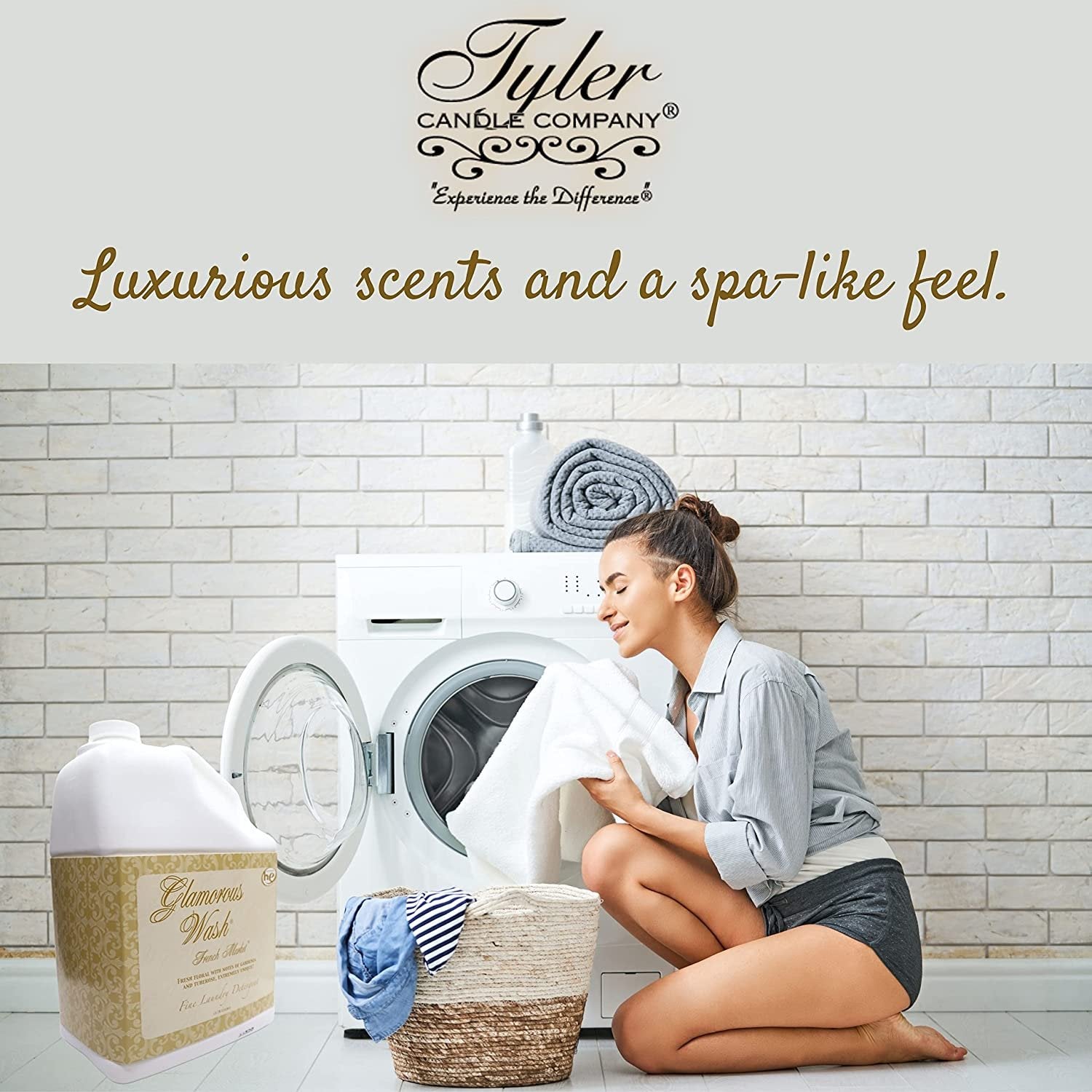 Tyler Candle Company Glamorous Wash French Market Scent Fine Laundry Liquid Detergent - Liquid Laundry Detergent Designed for Clothing - Hand and Machine Washable - 3.78L (1Gal) Container