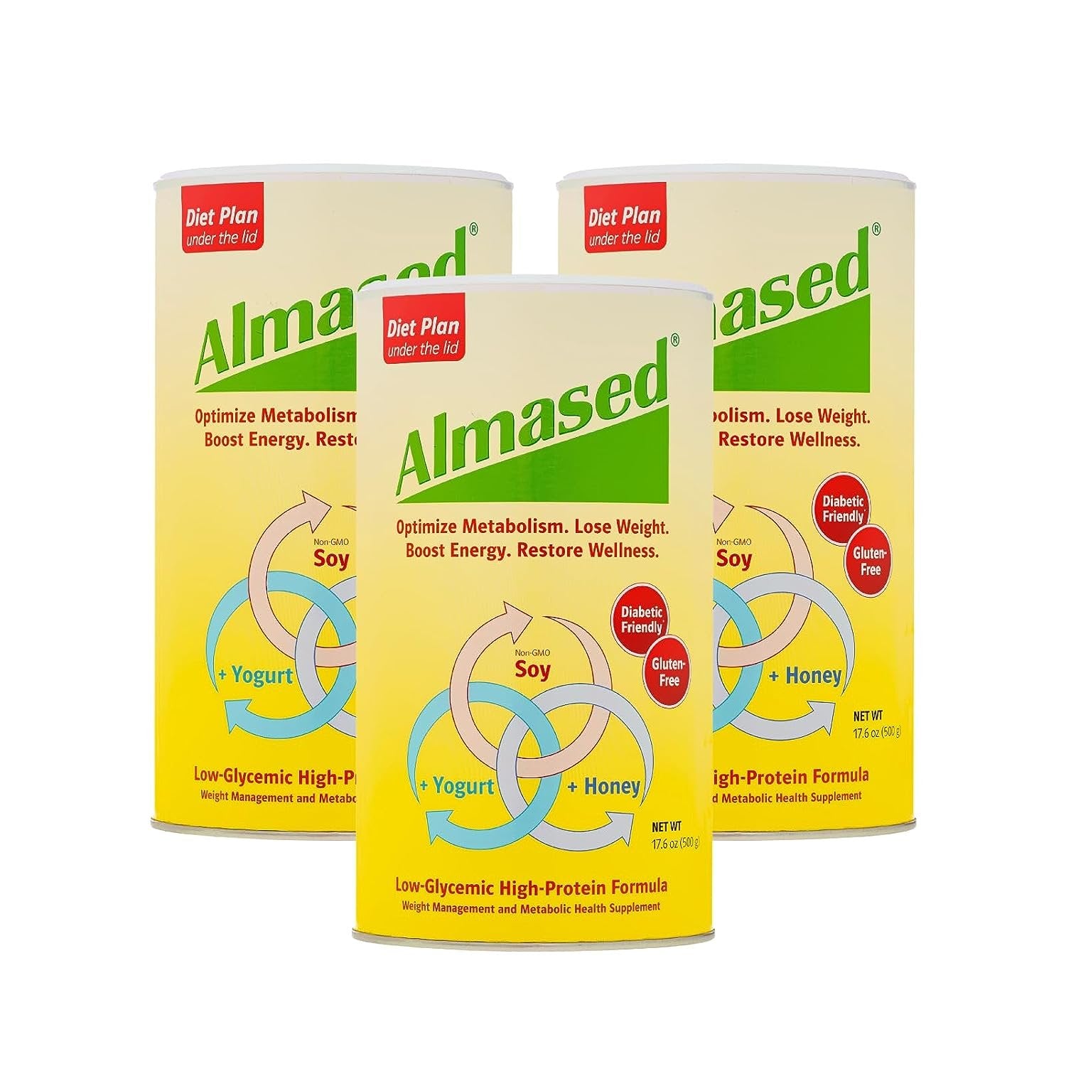 3 Packs Original Almased Meal Replacement Shake - Low-Glycemic High Plant Base Protein Powder- Nutritional Weight Health Support Supplement