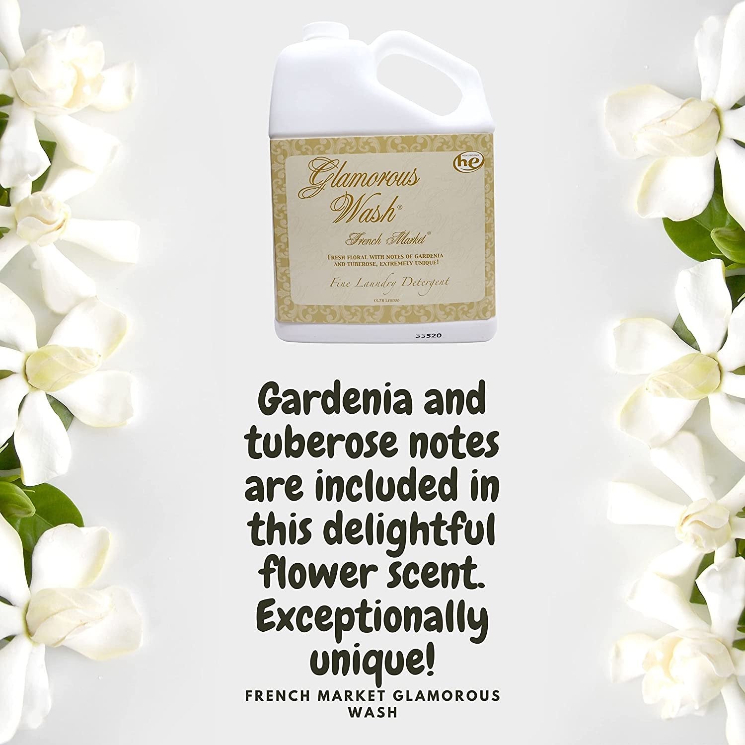 Tyler Candle Company Glamorous Wash French Market Scent Fine Laundry Liquid Detergent - Liquid Laundry Detergent Designed for Clothing - Hand and Machine Washable - 3.78L (1Gal) Container