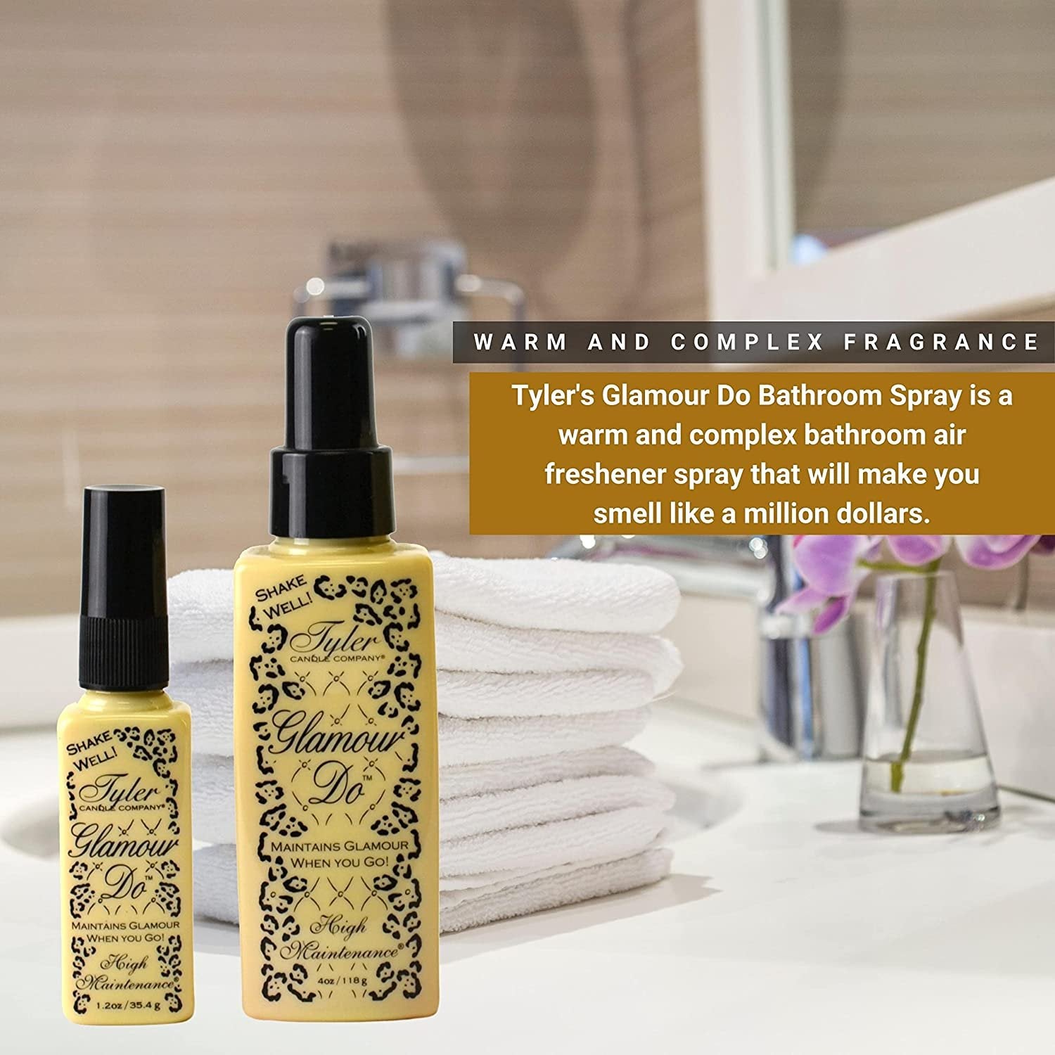 Tyler High Maintenance Glamour Do Air Freshener Spray - Odor Eliminator Toilet Spray for Poop and Bathroom Odors - Odor Eliminator for Strong Odor - 8 oz Bathroom Spray Bottle with Bonus Key Chain