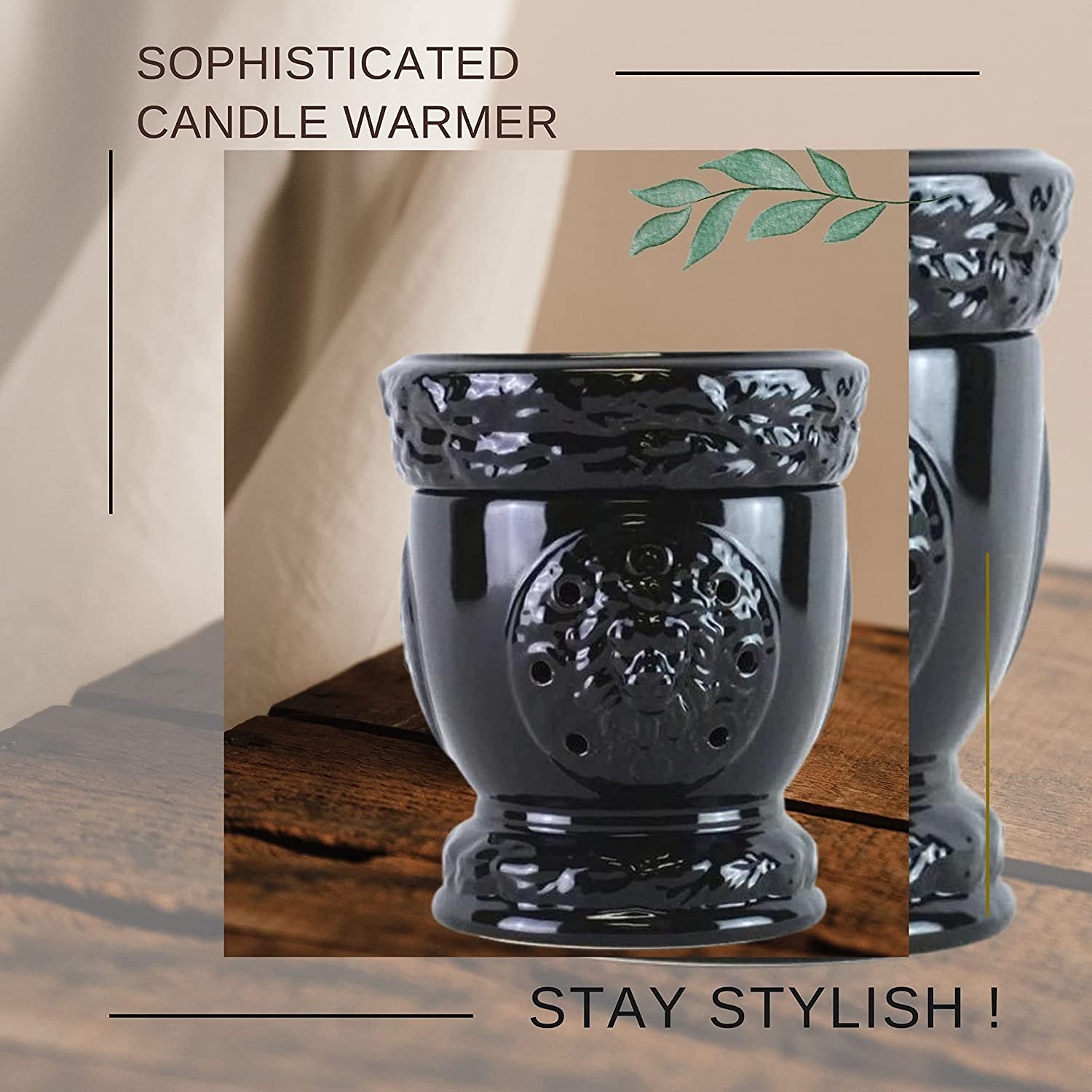 Tyler Candle Company Lionesque Gloss Black Fragrance Wax Warmer - Candle Wax Melt Warmer - Home Decor Candle Accessories with Included 6 Diva Scent Wax Melts - 5.5 x 5" in with Bonus Key Chain