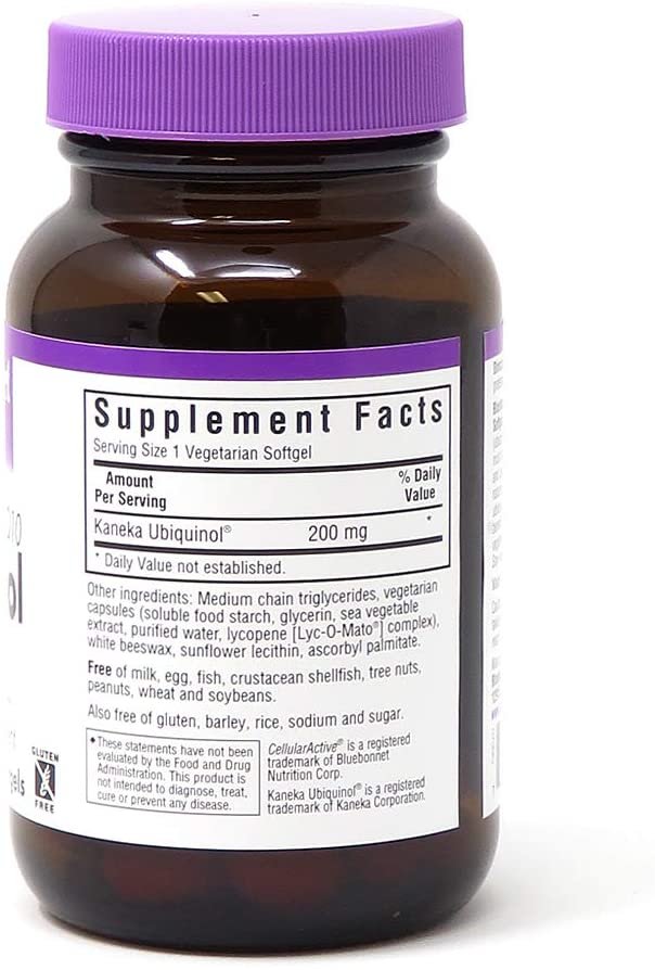 Bluebonnet Nutrition Cellular Active CoQ10 - Ubiquinol 200mg - Antioxidant Support - 60 Vegetarian Softgels