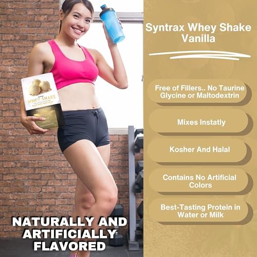 Syntrax Whey Shake The Gold Standard, 5lbs - Vanilla Shake - Muscle Support - Pack of 1 with Keychain