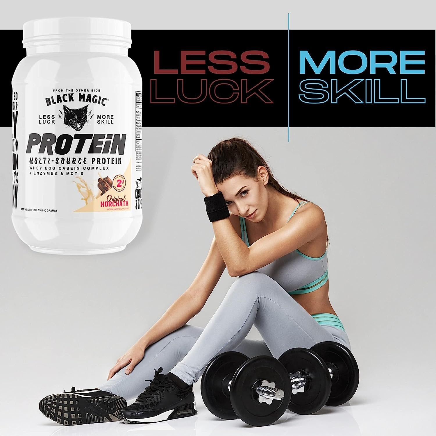 Black Magic Multi-Source Protein - Whey, Egg, and Casein Complex with Enzymes & MCT Powder - Pre Workout and Post Workout - 24g Protein - 2 LB with Bonus Key Chain