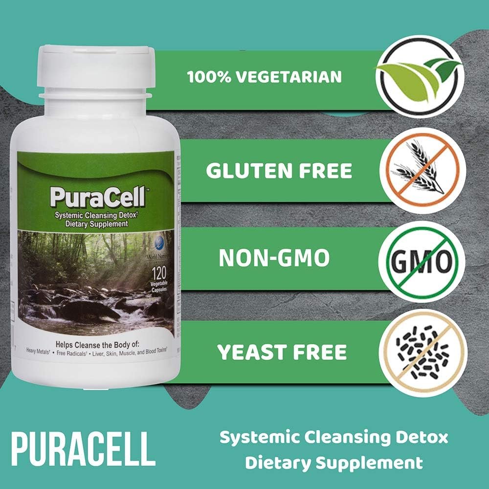 PuraCell Detox Maximum Strength Cleanse Supplement | Powerful, Fast Acting Natural Detoxifier Blend by World Nutrition Helps Reduce Toxic Buildup in Liver & Kidneys, Remove Mycotoxins (120 Count)