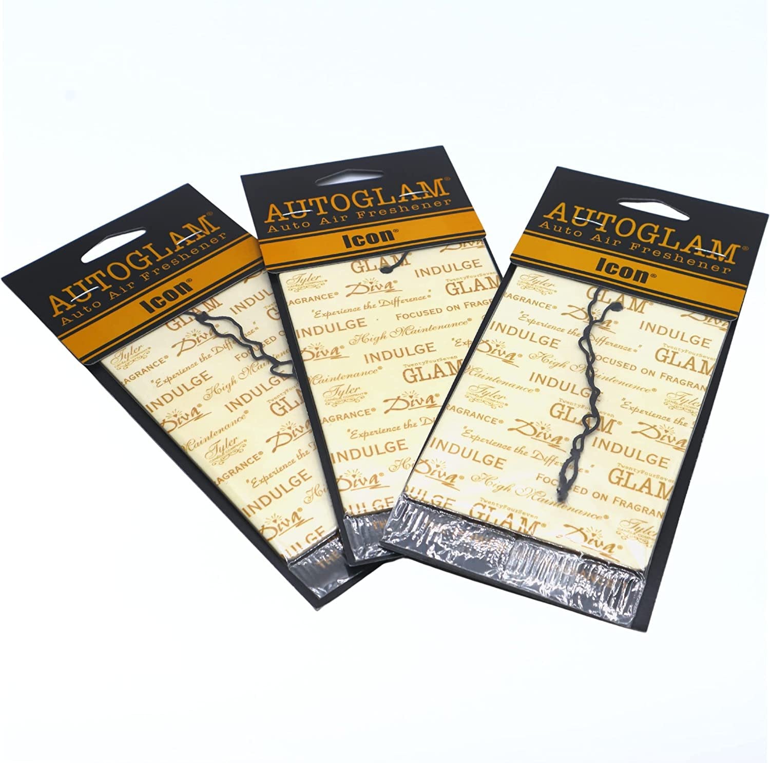 Tyler Candle Company AutoGlam Icon Scented Car Air Fresheners - Luxurious Sandalwood Scented Hanging Sandalwood Air Freshener for Fresh Car Scent and Car Decor - Pack of 3