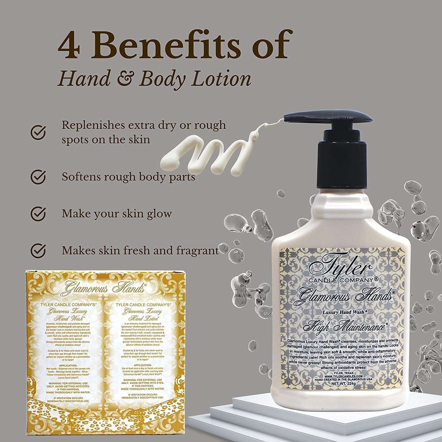 Tyler Candle Company High Maintenance Glamorous Hand Wash and Hand Lotion Gift Set - Pack of 2, 8 Oz Scented Hand Cream Pump Bottles for Luxury Skin Care (High Maintenance) with Bonus Keychain