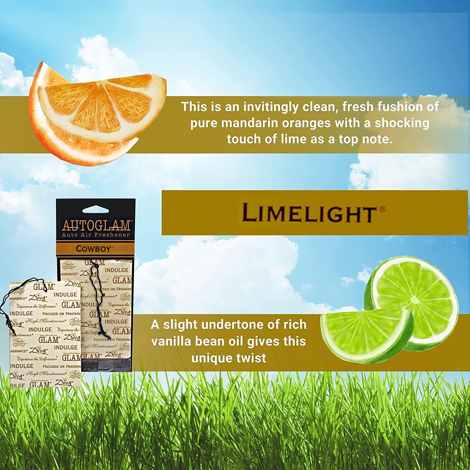 Tyler Candle Company AutoGlam Car Air Fresheners - Limelight Scent Car Fresheners | Car Odor Eliminator Air Refresher | Car Accessories - Pack of 6 w Worldwide Nutrition Multi Purpose Key Chain