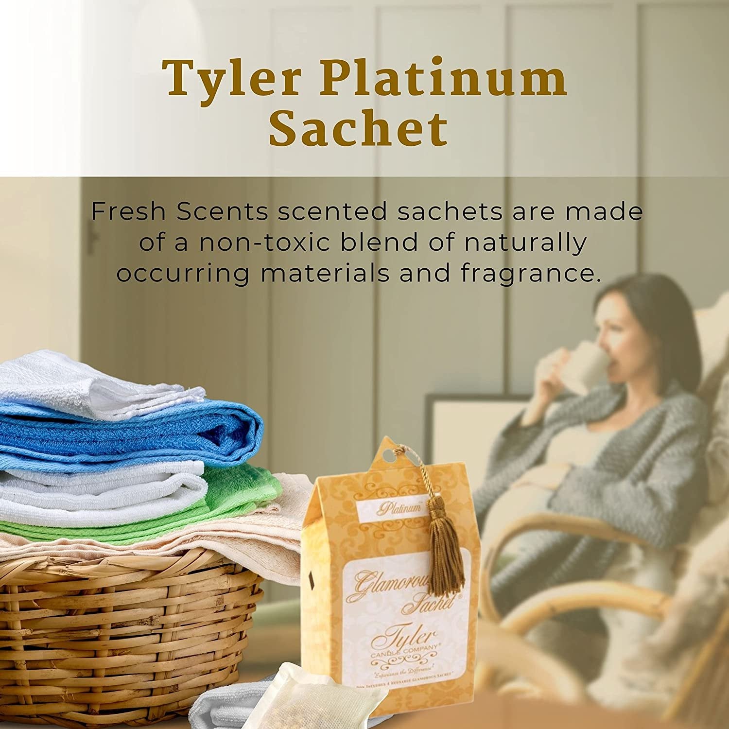 Tyler Candle Company Platinum Dryer Sheet Sachets - Glamorous Reusable Dryer Sheets - Sachets for Drawers and Closets - 1 Pack, 4 Sachets, Dryer, Home, or Personal Sachet, with Bonus Key Chain