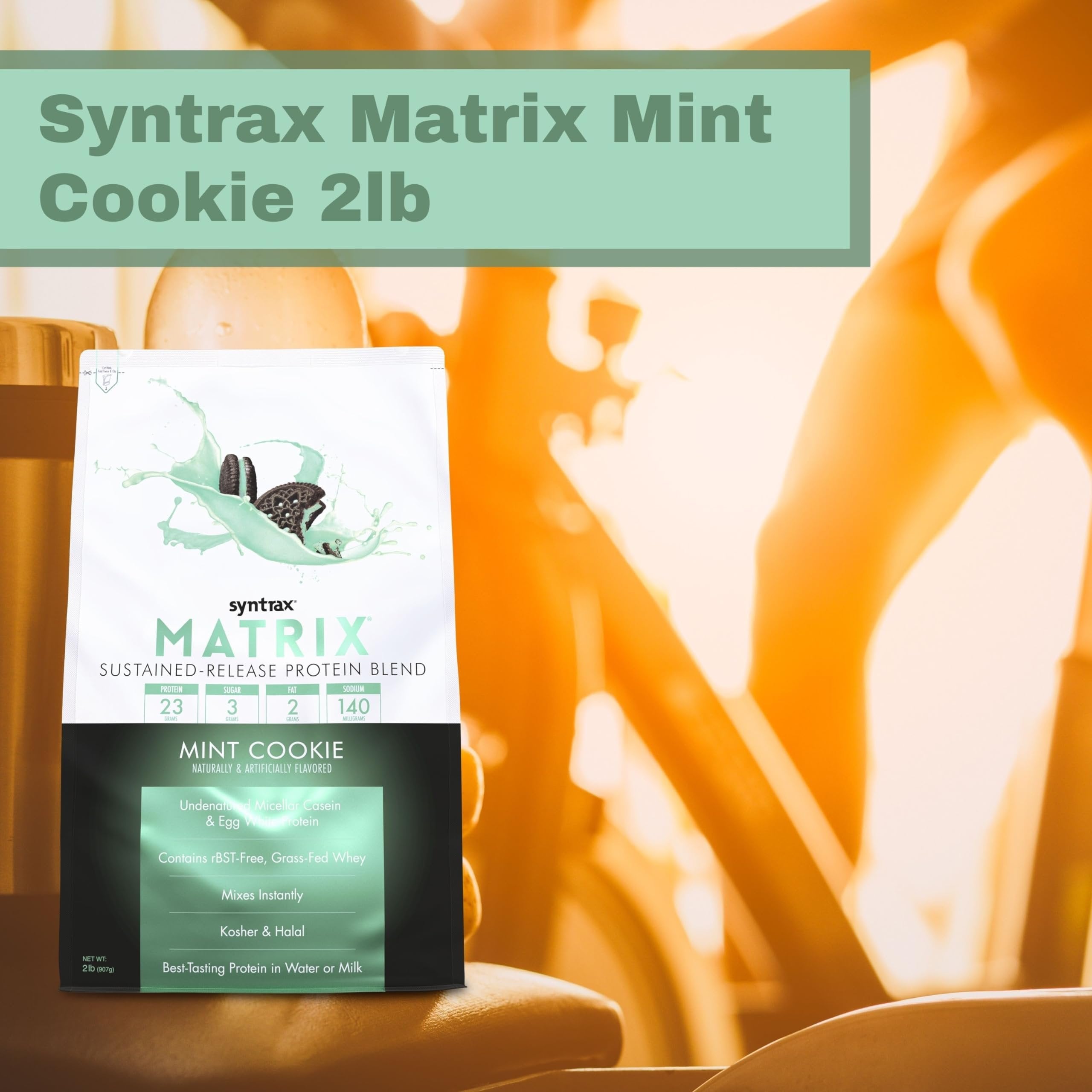 Syntrax Matrix Protein Powder 2.0 Sustained-Release Whey Protein Powder Blend - Instant Mix Protein Powder Mint Cookie, 2 Pounds - Pack of 1 with Keychain