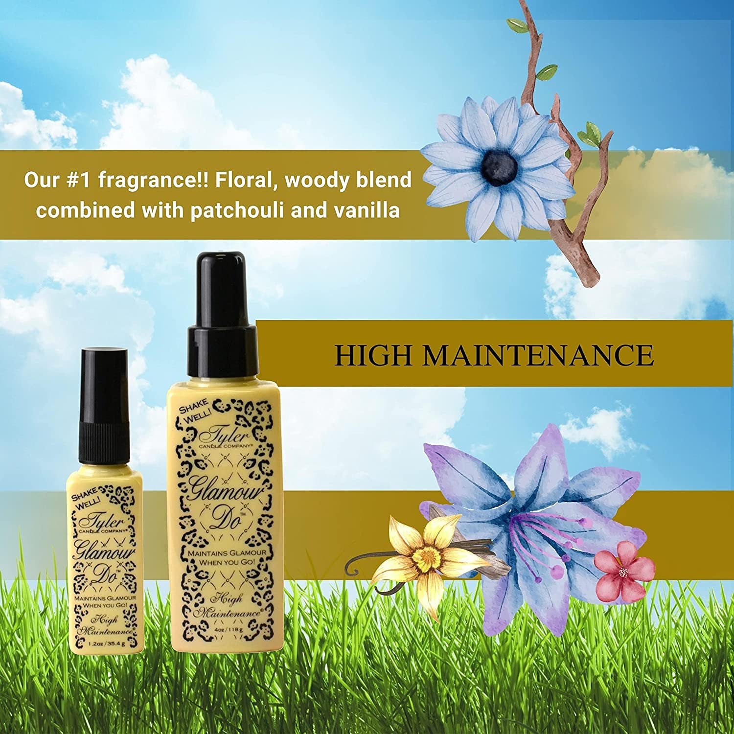 Tyler High Maintenance Glamour Do Air Freshener Spray - Odor Eliminator Toilet Spray for Poop and Bathroom Odors - Odor Eliminator for Strong Odor - 4 oz Bathroom Spray Bottle with Bonus Key Chain