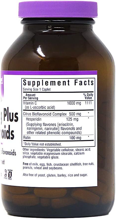 Bluebonnet Nutrition C-1000 mg Plus Bioflavonoids Caplets, Vitamin C 1000 mg, Citrus Bioflavonoids 500 mg, for Immune Health, Soy Free, Gluten Free, Non-GMO, Kosher, Dairy Free, Vegan, 180 Caplets