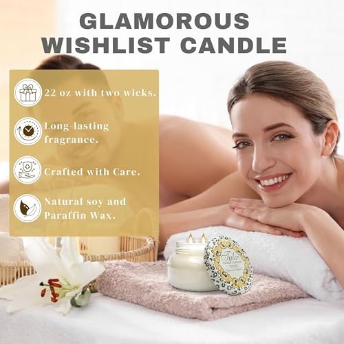 Tyler Candle Company Wishlist Candles - Luxuriously Fall Scented Candle with Essential Oils - 22 oz Extra Large White Candle and Multi-Purpose Key Chain