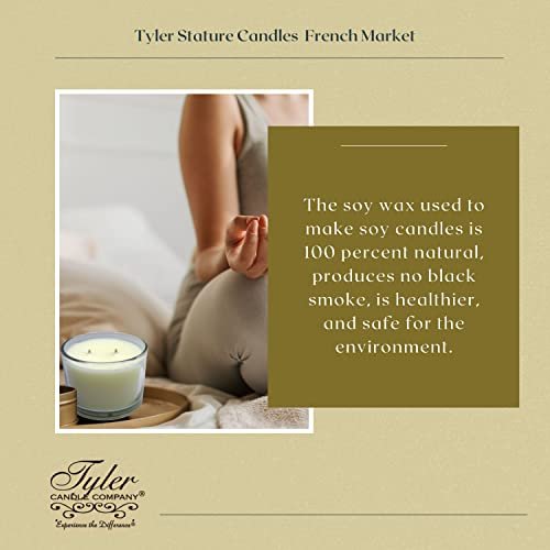 Tyler Candle Company French Market Stature Candle - Luxury Home Fragrance French Market Scented Candle - Stature Model Home Decor in Clear Glass Candle Holder - 16 Oz, 2 Wick Candle w Bonus Key Chain