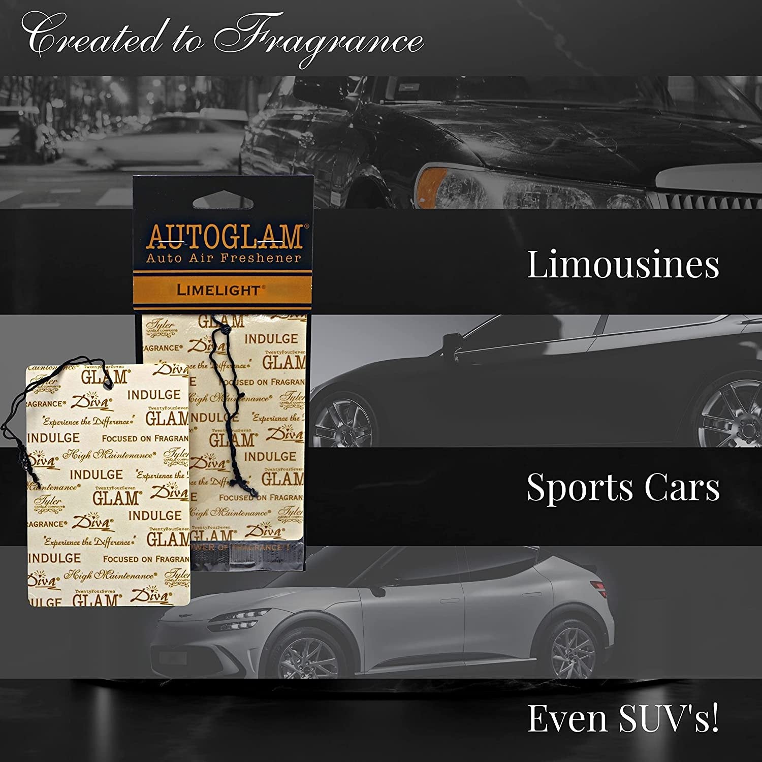 Tyler Candle Company AutoGlam Car Air Fresheners - Limelight Scent Car Fresheners | Car Odor Eliminator Air Refresher | Car Accessories - Pack of 6 w Worldwide Nutrition Multi Purpose Key Chain