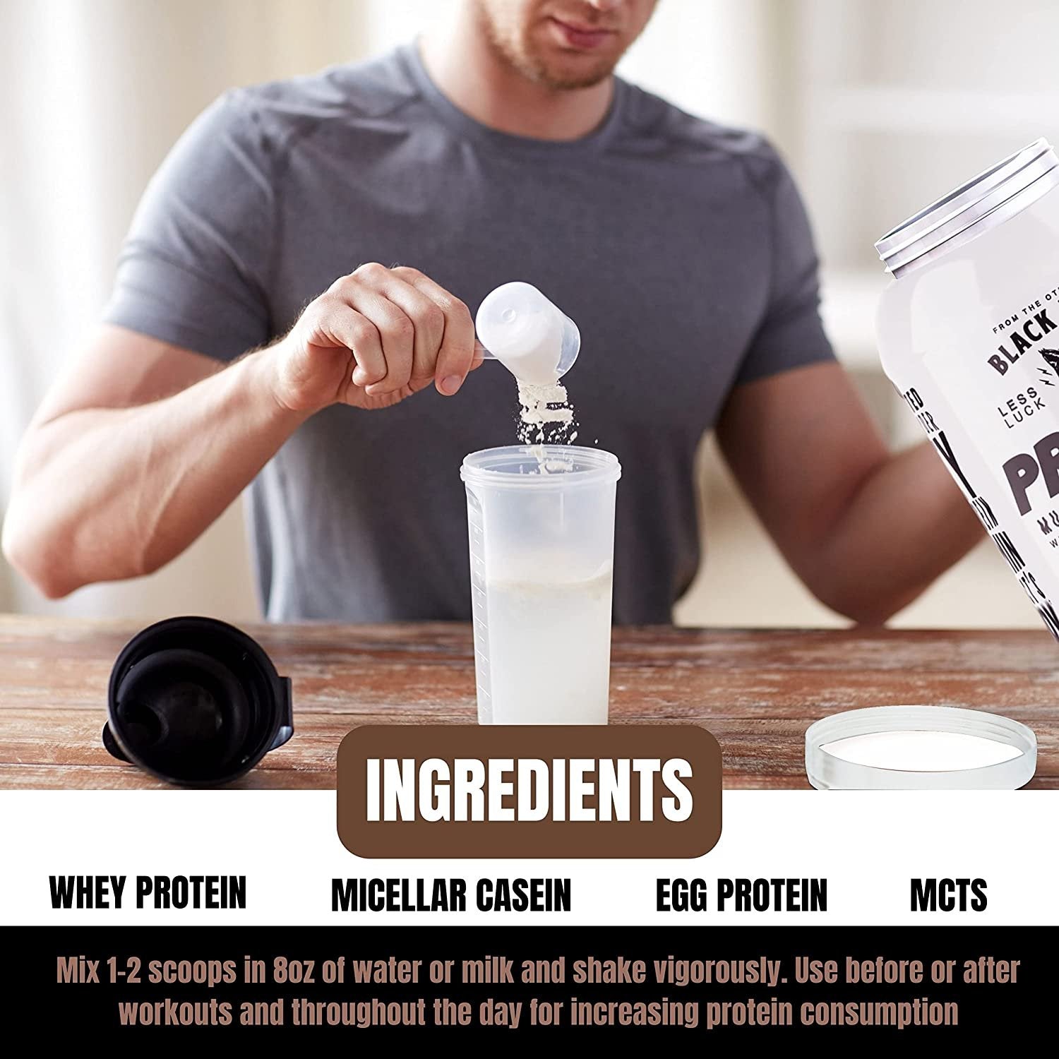 Black Magic Multi-Source Protein - Whey, Egg, and Casein Complex with Enzymes & MCT Powder - Pre Workout and Post Workout - Honey Grahms Protein Powder - 24g Protein - 2 LB with Bonus Key Chain