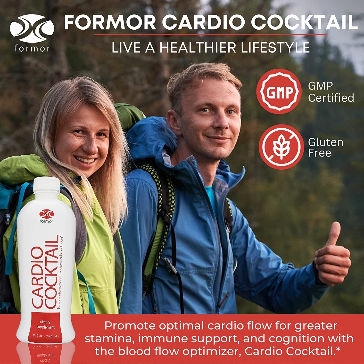 ForMor International Cardio Cocktail Nitric Oxide Booster – Liquid Blood Pressure Support Supplement - Antioxidants with B Vitamins - 32 oz w Worldwide Nutrition Multi Purpose Key Chain