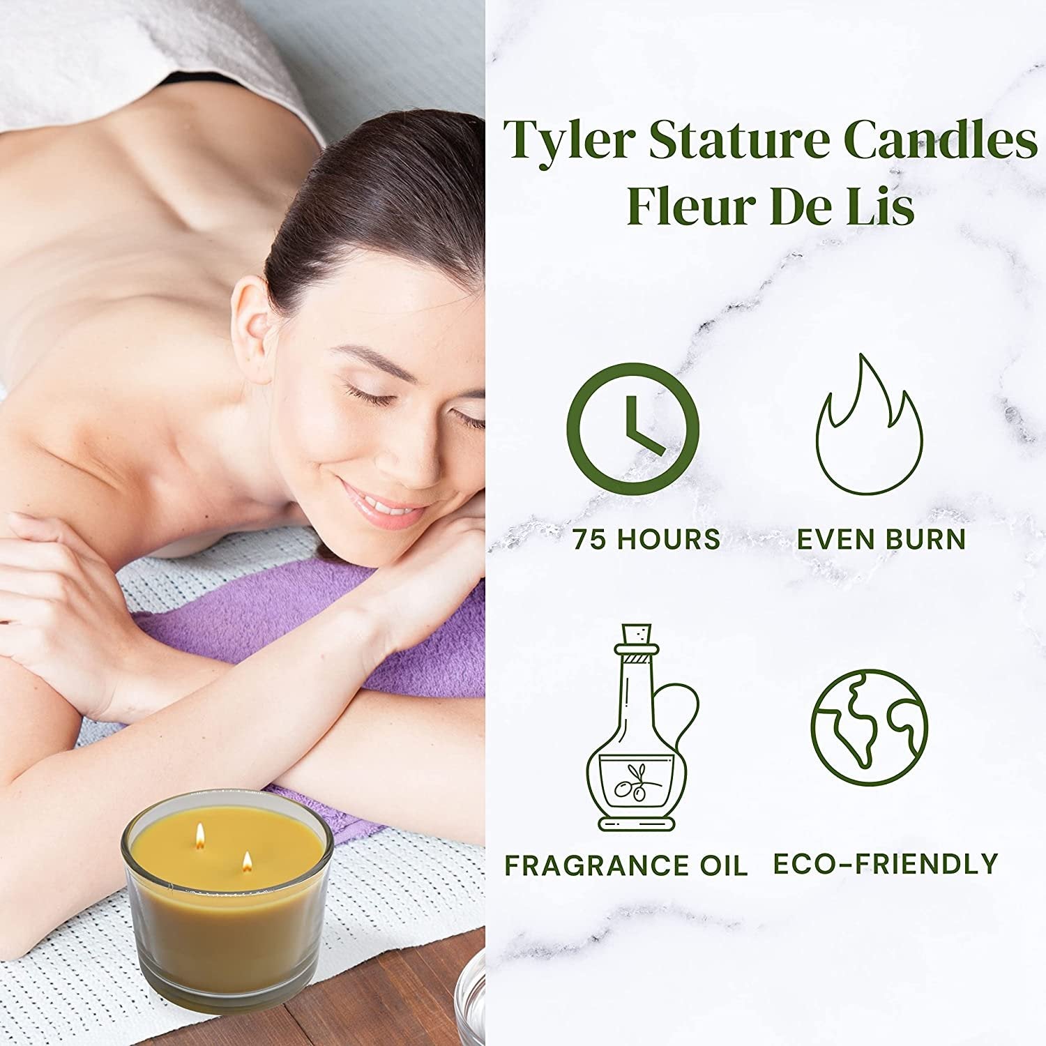 Tyler Candle Company Fleur De Lis Stature Candle - Luxury Home Fragrance Fleur De Lis Scented Candle - Stature Model Home Decor in Clear Glass Candle Holder - 16 Oz, 2 Wick Candle w Bonus Key Chain