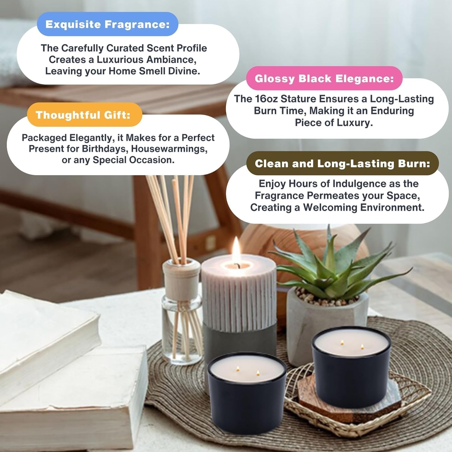 Tyler Candle Company Stature Diva Scented Candle - Glossy Black Jar - 16 oz - Burn Time up to 75hrs