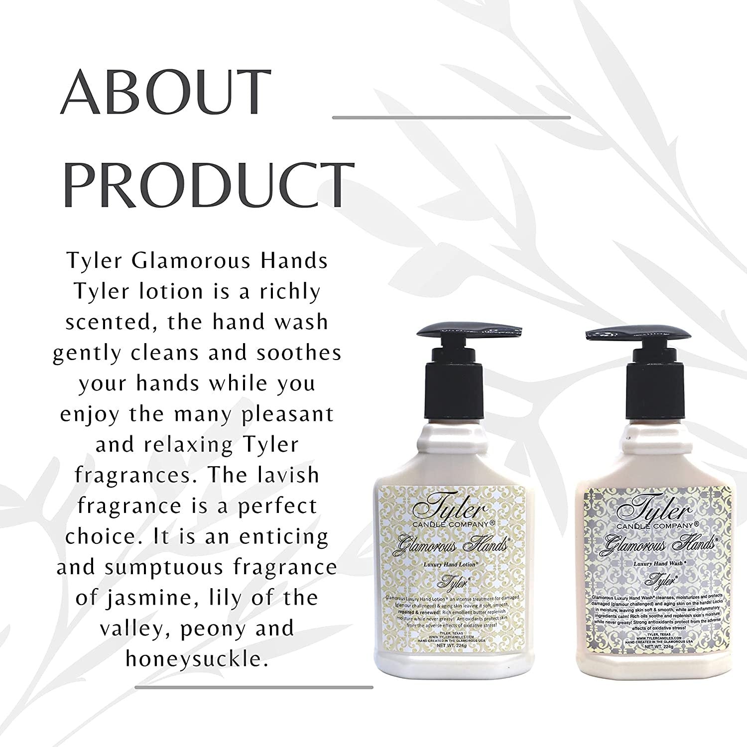 Worldwide Nutrition Tyler Candle Company Tyler Scented Glamorous Hand Wash and Hand Lotion Gift Set - Pack of 2, 8 Oz Tyler Scented Hand Cream Pump Bottles for Luxury Skin Care with Bonus Key Chain