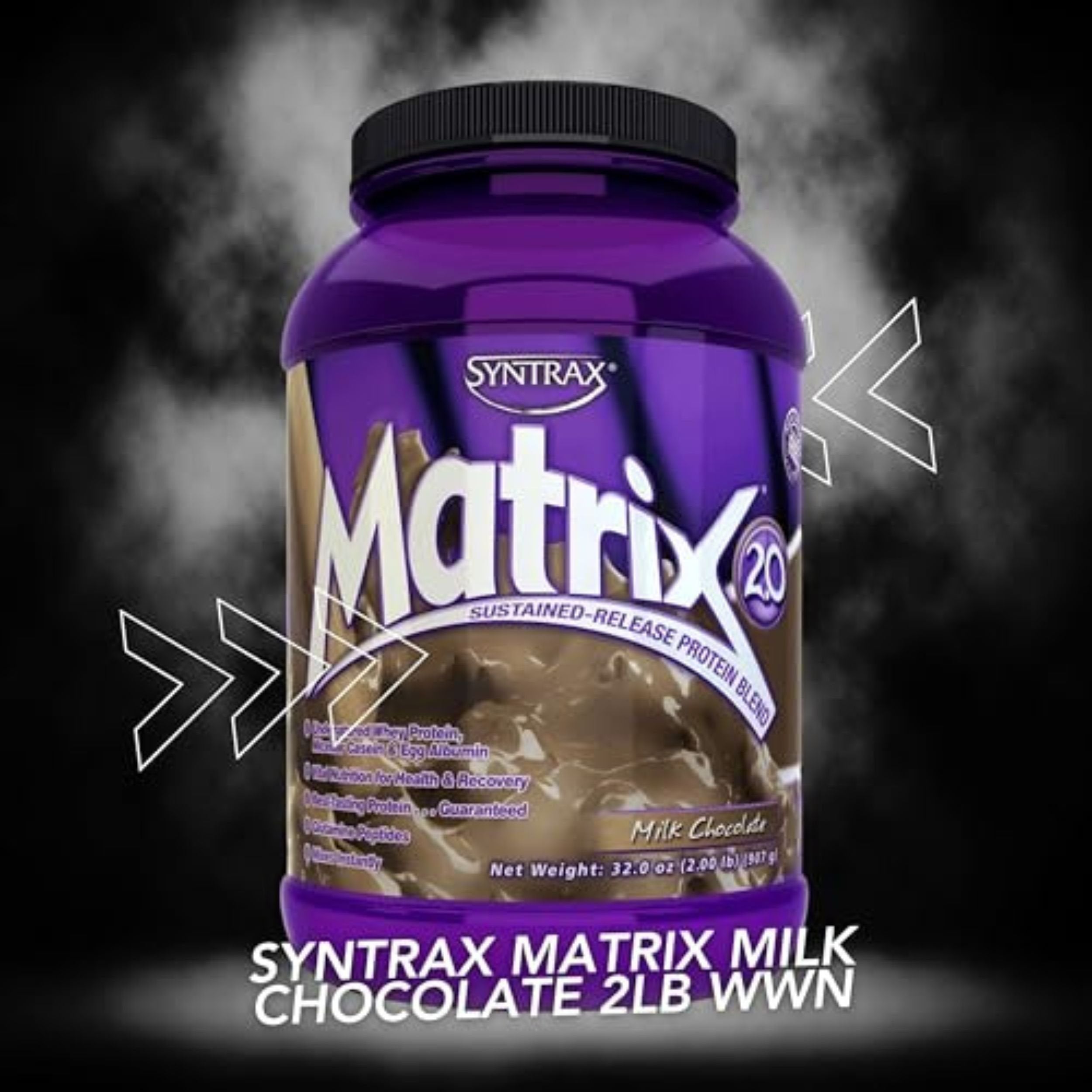Syntrax Matrix Milk Chocolate Whey Casein Blend Protein Powder - Instant Mix High Protein Powder 2lb Kosher and Halal Whey Protein with Worldwide Nutrition Keychain
