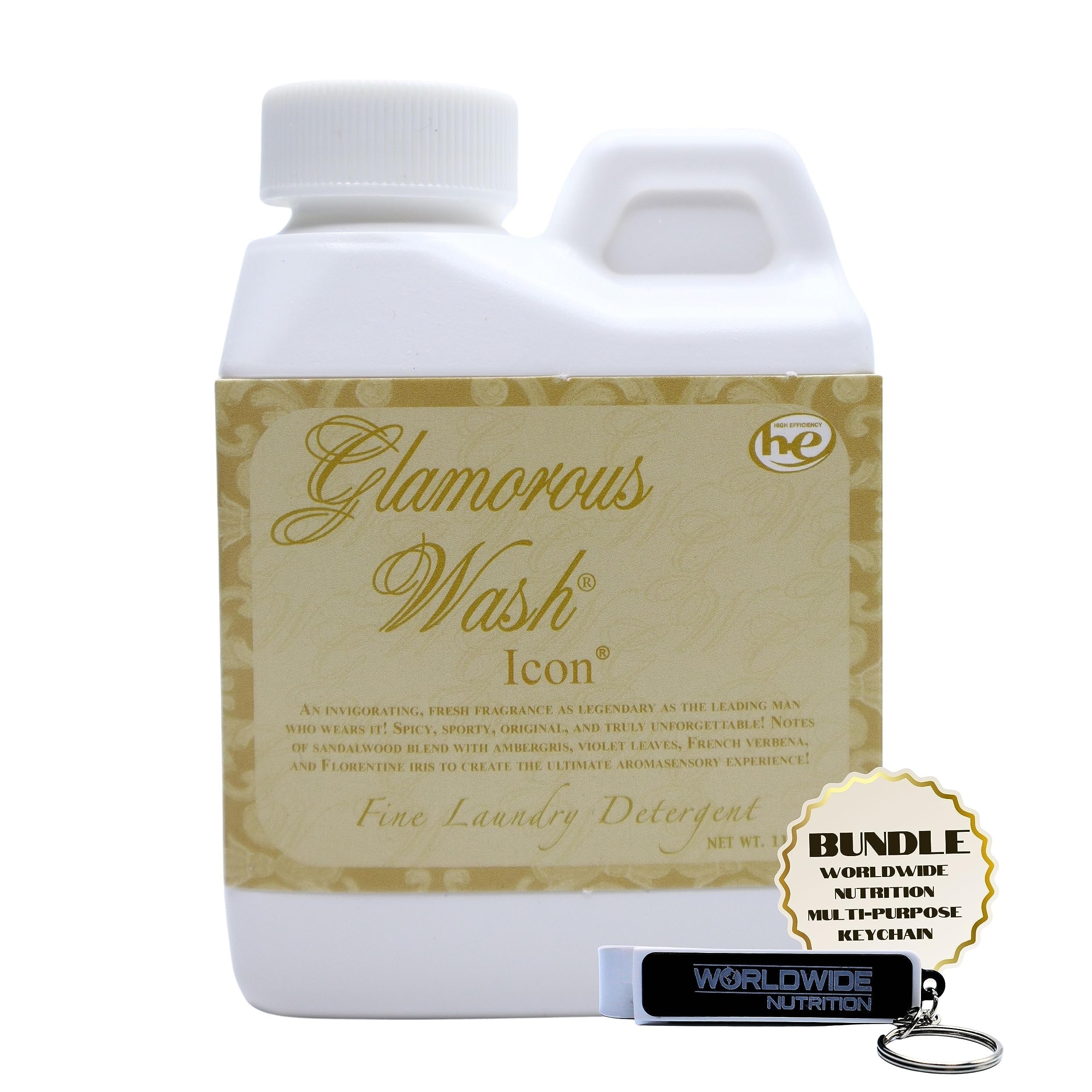 Tyler Candle Company Glamorous Wash Icon Scent Fine Laundry Liquid Detergent - Liquid Laundry Detergent for Clothing - Hand and Machine Washable - 4 oz, 112-gram Container w Bonus Key Chain