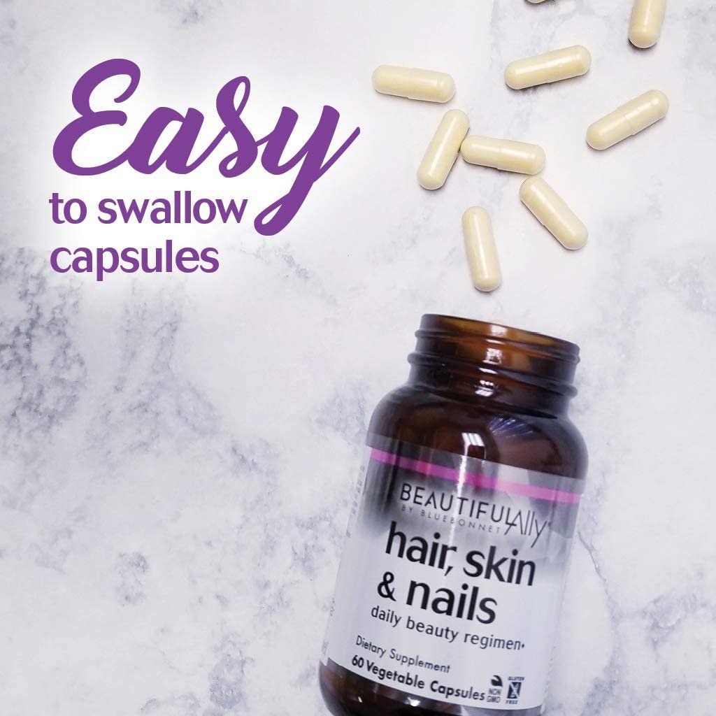 BlueBonnet Nutrition Beautiful Ally Hair, Skin & Nails, Hydrolyzed Collagen from Grass Fed Cows, Collagen Peptides Type 1 & 3, Non GMO, Gluten Free, Soy Free, Milk Free, Kosher, 90 Vegetable Capsules